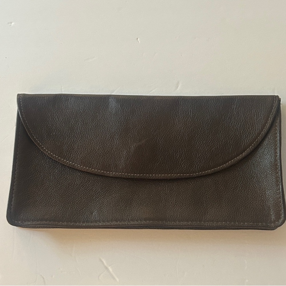Vintage Brown Genuine Leather Clutch Purse – Classic Minimalist Envelope Bag